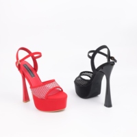 Chaussures de danse en maille pour femmes 15 cm talons hauts Peep Toe plate-forme à lacets fermeture été boucle strip-tease sandales grande taille