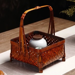 Bamboo Woven <b>Storage</b> <b>Basket</b> Rectangle Handmade With Lid For Tea Ceremony Jewelry Box Neatening <b>Storage</b> - Product Image 3