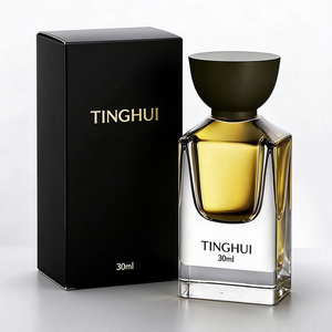 Flacon de parfum carré en verre transparent à fond épais de 1 oz, 30 ml/50 ml/100 ml, boîte vide avec couvercle en bois et pulvérisateur à pompe avec impression sérigraphique - Product Image 2