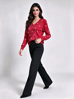 Pull-over à manches longues et col en V pour femme, motif à pois, jacquard, automne