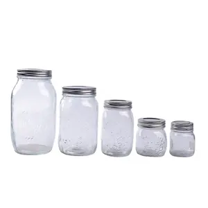Cam düzenli ve geniş ağızlı cam turşu kavanozu depolama şişeleri için Metal kapaklı reçel, bal, konserve, fermantasyon