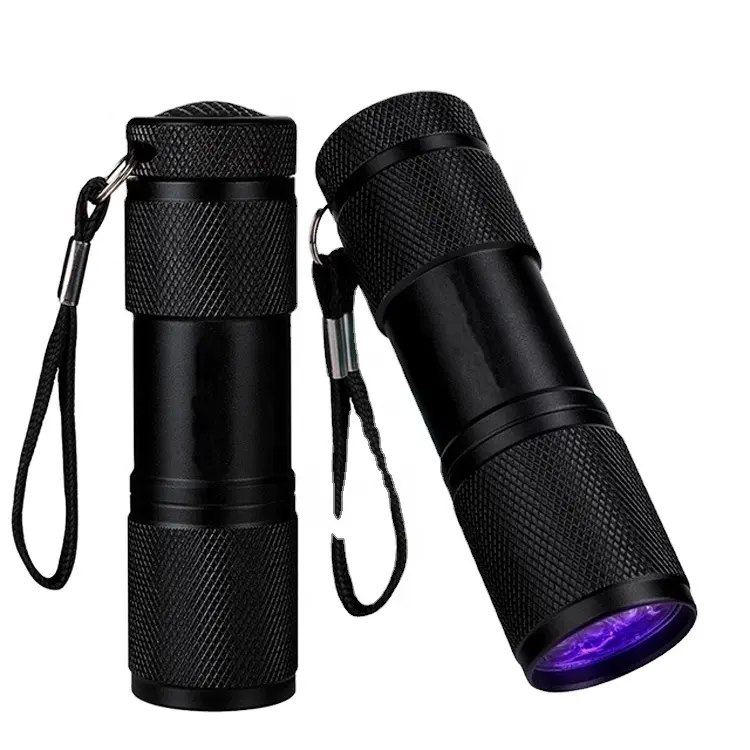 super light mini 9 led powerful black violet UV light torch 395nm aluminum promotion gift kids flashlight for Outdoor emergency