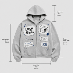 Sweat à capuche zippé RAMAX FASHION pour homme, coupe courte, polaire premium, décontracté, pour l'automne, imprimé motif mathématique, écologique - Product Image 2