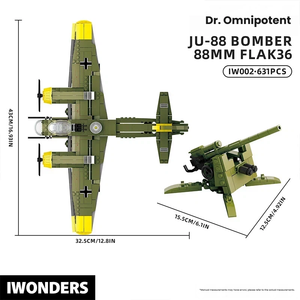 Set de Bloques de Construcción Militares de la Segunda Guerra Mundial, Junkers Ju 88 y Flak 36 de 88 mm, Bombardero Antiaéreo, Modelo Coleccionable para Aficionados Adultos - Product Image 2