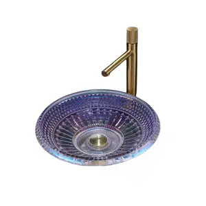 Bathroom Vessel Sink Hand Wash Basin New Arrival Beautiful Color Countertop Glass Crystal Basin
