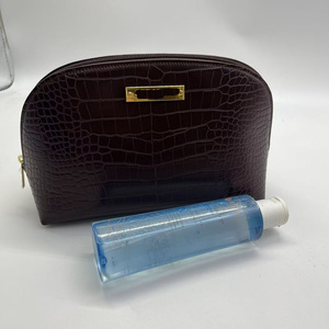 Bolsa de cosméticos personalizada Croc Pu marrón bolsa con cremallera de carcasa dura bolsa de maquillaje de viaje grande bolsa de tocador de cuero clásico - Product Image 2