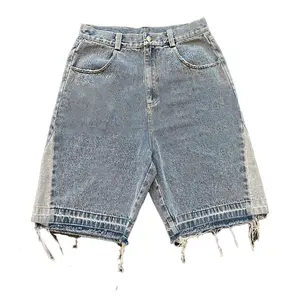 Factory Custom Y2K Design Mens Jeans Letter Embroidered Patches Denim Shorts Raw Hem Cut Edge Summer Jean Shorts For Men