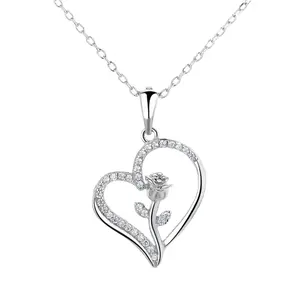 2024 New arrival KP Fine Jewelry 925 Sterling Silver Lovers Heart Shaped Rose Pendant Necklace