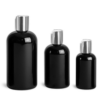 Bouteille de shampooing ronde boston noire opaque avec différents bouchons