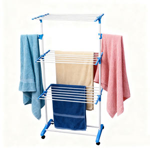 軽量 3段 折りたたみ式 鉄製 衣類乾燥ラック 靴 キッチン 浴室用 自立式 物干し棚 - Product Image 1