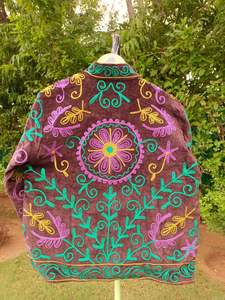 Veste en velours brun foncé de qualité supérieure, 100% coton, écologique, respirante, hiver, broderie florale multicolore à la main, pour hommes et femmes, boutique - Product Image 5