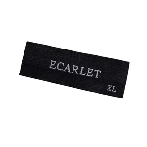 ECARLET 레터 로고 브랜드 로고 맞춤형 엔드 폴드 짠 라벨 의류 태그에 수 놓은 주요 짠 라벨
