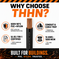 Cable de Construcción THHN THWN-2 600V con Aislamiento de PVC y Nylon, Cobre Trenzado, Calibre 14AWG-1/0 90 ° C Seco 75 ° Bandeja Portacables Ignífuga para Ambientes Húmedos
