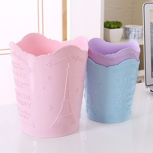 French Girl Paris Eiffel Tower Relief Desktop Storage Bucket Polygon Shape Office Organizer Pink Purple Blue White - Product Image 3