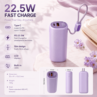 Power Bank Ultra Portabel Grosir 2026, Hadiah, 10000mAh, Pengisian Cepat PD 22.5W dengan Kabel Tipe-C Terintegrasi, Layar LCD Digital, OEM