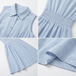 Robe chemise rayée bleue pour femme, <span class=keywords><strong>design</strong></span> <span class=keywords><strong>original</strong></span> SHENGFU, élégante, col halter, sans manches, mi-longue, robes de luxe pour femmes, style A, OEM - Product Image 3