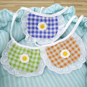 Cute <b>Gingham</b> Bibs With Lace Trim For Dogs Spring Summer Decorative Pet Clothes - Product Image 1
