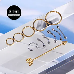 14g acier inoxydable chirurgical industriel Piercing oreille Cartilage boucle d'oreille corps flèche oreille Piercings Barbell bijoux