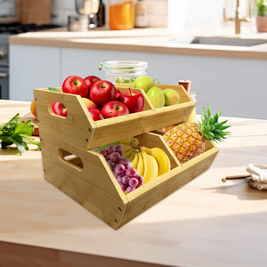 Ensemble d'organisateurs empilables multi-usages pour garde-manger et armoire de cuisine, bacs de rangement en bambou pour légumes, oignons et pommes de terre - Product Image 4