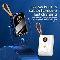 Mini batterie externe en plastique 20000 mAh avec câble intégré, grande capacité, charge ultra rapide PD20W, vente en gros