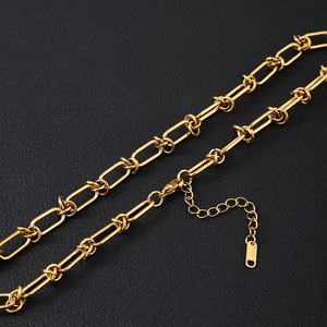 Collier et bracelet en acier inoxydable plaqué or 18K PVD, nouveau design, chaîne à nœuds - Collier ras du cou, chaîne de pull, bracelet, pour femmes et hommes - Product Image 4