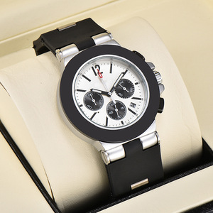 Reloj Cronógrafo de Cuarzo para Hombre, Estilo Deportivo de Carreras, Esfera Panda, Correa de Silicona y Acero Inoxidable, Fecha de 24 Horas, Luminoso - Product Image 1