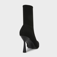 Bottines à talons aiguilles pour femmes, nouvelle collection automne, en tissu noir extensible, mi-mollet, bout pointu, talon aiguille
