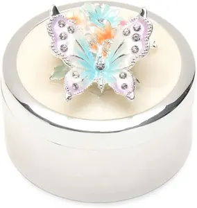 Nouveau Style papillon rond avec fleur faveur de mariage porte-anneau en métal bibelot boîte cadeaux d'anniversaire