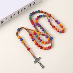 High Quality Catholic Rosary Chain Prayer <b>Beads</b> Colorful with Flower 10mm <b>Plastic</b> <b>Beads</b> Alloy Cross Jesus Charm Centerpiece - Product Image 6