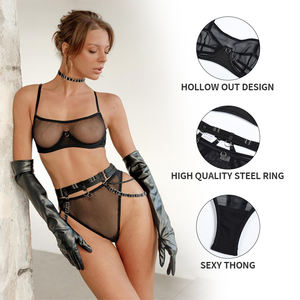 Ensemble de Lingerie Sexy pour femmes mûres, transparent, maille Perspective, coupe ajustée, chaîne quatre pièces, sous-vêtements 2022 - Product Image 1