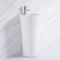 Bassin sur pied en céramique économique forme ronde bassin sur pied autoportant en blanc pakistan lavabo à main avec socle