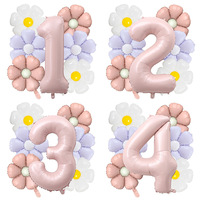 Ensemble de ballons numériques mats de 40 pouces en forme de marguerite, animaux de dessin animé et extraterrestres en aluminium pour décorations de scènes de fêtes d'anniversaire et de baby showers