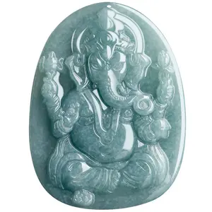 Natural Jadeite blue water Ganesha Pendant men's and women's jewelry jade wholesale DW80