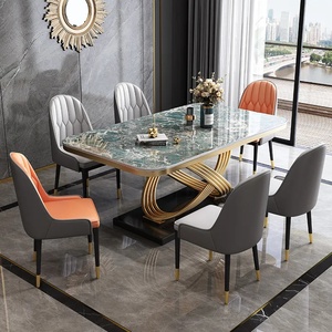 Ensemble Moderne de Luxe Rectangulaire Table et Chaises de Salle à Manger en Marbre, Acier Inoxydable et Pierre Frittée, 4 à 6 Places, Meubles pour Salle à Manger - Product Image 4