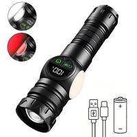 Linterna Táctica Láser Blanca Recargable con Banco de Energía, Zoom, Pantalla, Luz Lateral COB, Magnética, para Camping y Actividades al Aire Libre