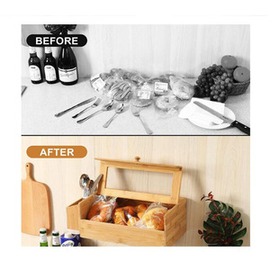 Boîte de rangement pour pain en bambou à fixer au mur avec fenêtre transparente et porte-couverts pour la cuisine - Product Image 1