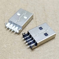 Conector USB 2,0 macho a tipo enchufe 180 grados SMT AM 4PIN conector USB de latón y metal para cable de datos de computadora