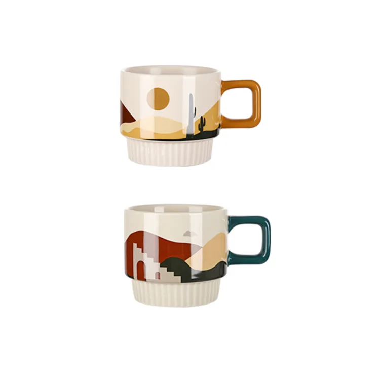 Wholesale 11 oz Unique Modern Nordic Latte Cup Ceramic Coffee Mug with Printed Design