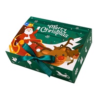 Boîte cadeau en papier Joyeux Noël avec ruban, boîte d'emballage pour biscuits et bonbons à imprimé dessin animé, boîte de friandises de boulangerie pour les fêtes de Noël