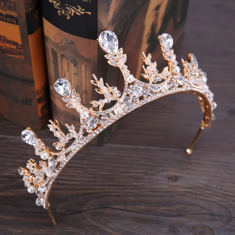 Emas Perak Pernikahan Pengantin Gandum Spike Paduan Pekerjaan Tangan Hiasan Kepala Rambut Band Perhiasan Mahkota Baroque Kristal Kepala Bagian Aksesoris