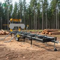 Scierie à bande horizontale portative à moteur essence avec remorque de coupe de bois automatique à haute efficacité pour le travail du bois