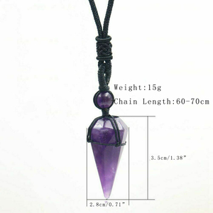 Pierre naturelle Cône Collier Pendentif En Cristal de Quartz Noir Corde Enroulée Traitement Collier pour Hommes Femmes <span class=keywords><strong>Bijoux</strong></span> De Mode - Product Image 2