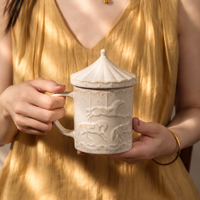 Ensemble de tasses à café en céramique 3D embossées de style nordique, tasse à thé vintage et soucoupe avec boîte cadeau personnalisée