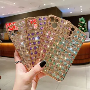 New Flash Diamond iphone13 12 11Pro agate diamond-inlaid plated phone case for Apple Luxury three-dimensional 6D Soft Cover