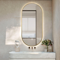 Miroir de salle de bain ovale intelligent à LED, anti-buée, mural, miroir de vanité