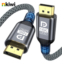 Câble DP 16K 8K 240Hz 80 Gbps DSC 1.2a HDCP 2.2 plaqué or avec blindage combiné tressé en PVC pour moniteur de jeu et carte graphique