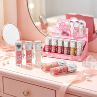 Porte-clés Miroir Cœur Brillant à Lèvres Scintillant Hydratant Huile à Lèvres Repulpante Teinte Brillante Maquillage des Lèvres