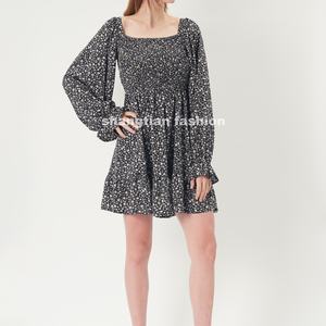 เดรสชีฟองลำลองพิมพ์ลายดอกไม้สไตล์ใหม่ปี 2025 สำหรับผู้หญิง คอกลม แขนยาว เดรสสั้นสไตล์หวาน ลายทอ - Product Image 3