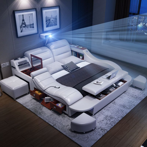 Cama Inteligente Moderna King Size con Almacenamiento, Carga USB Multifunción, Altavoz, Tapicería de Cuero, Estructura de Madera Sólida YSS-B4-09 M - Product Image 5
