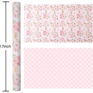 Pink Floral Wrapping <b>Paper</b> 47.23 Sq Ft Reversible Gift Wrap For Birthday Valentine Mothers Day Graduation Craft - Product Image 5